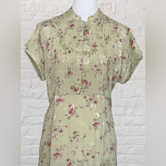 April Cornell Vintage Maxi Dress Sz S Pistachio Green Floral 9Os 30s Style - Picture 2 of 10